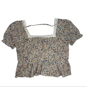 Papaya Floral Puff Sleeve Top - Medium